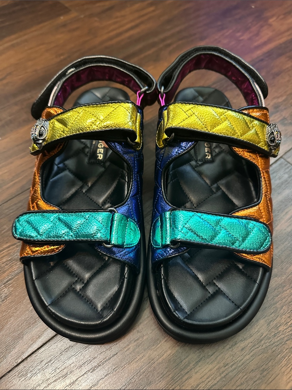 Kurt Geiger Women’s Metallic Rainbow Strap Sandals - Turquoise, Gold, Blue, Pink - Picture 5 of 6
